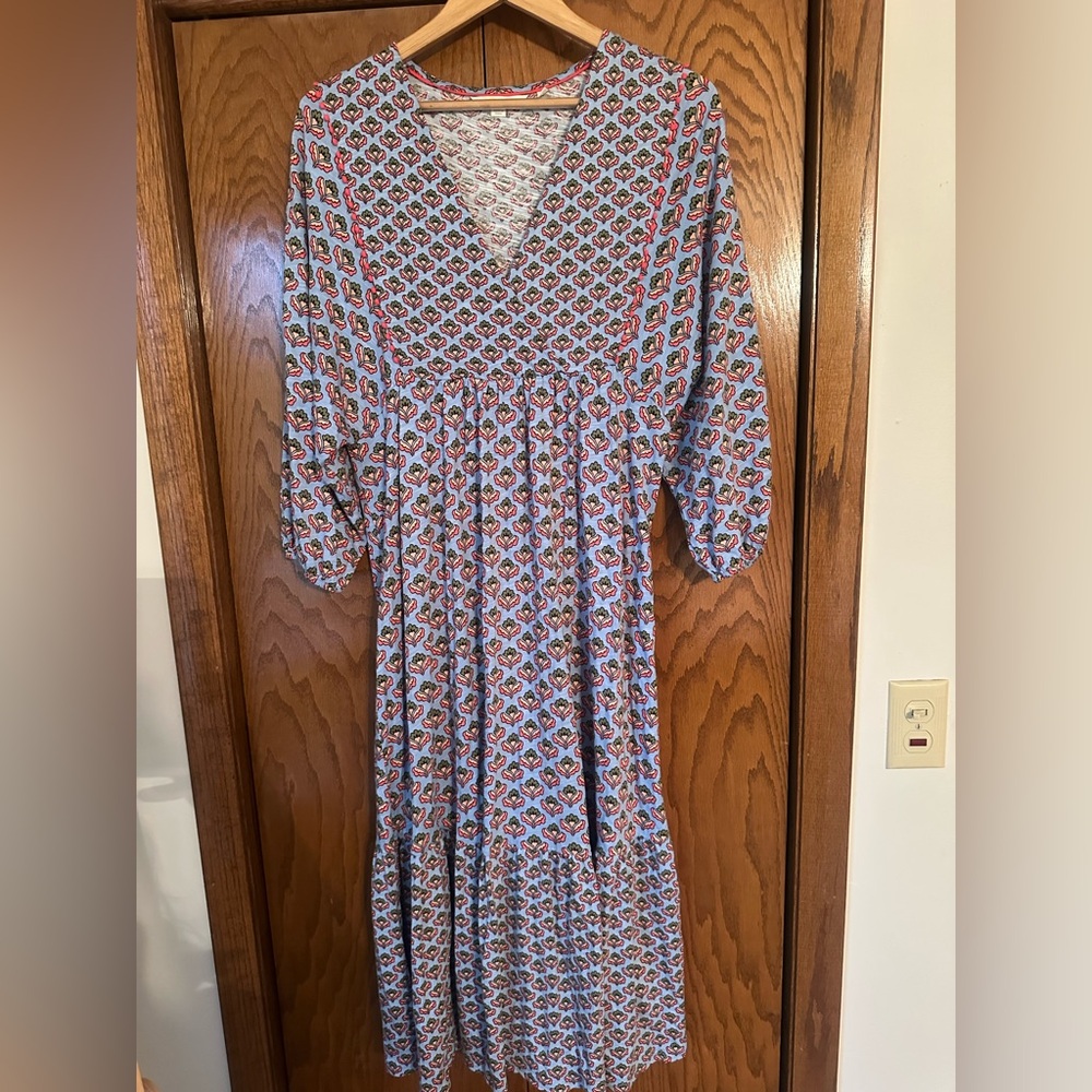 Boden Blue and Red Patterned Long Sleeve Dress